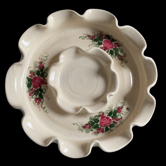 Heavy Large Vintage Serving Platter, Rose Floral Design - Picture 4 of 8